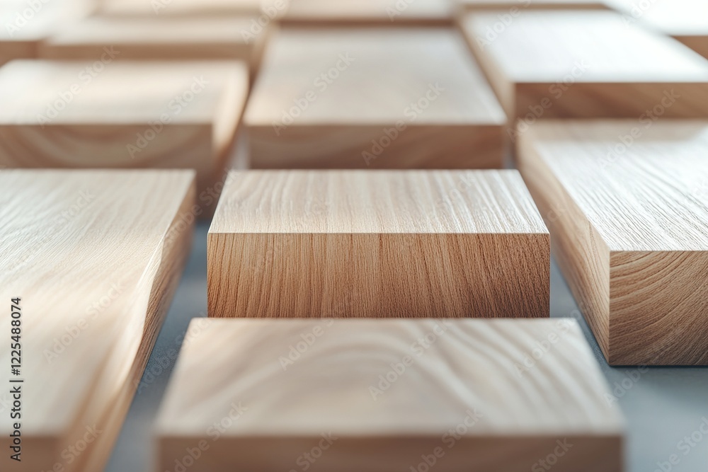 Poster close-up view of smooth polished wooden blocks highlighting the distinctive grain patterns and textu