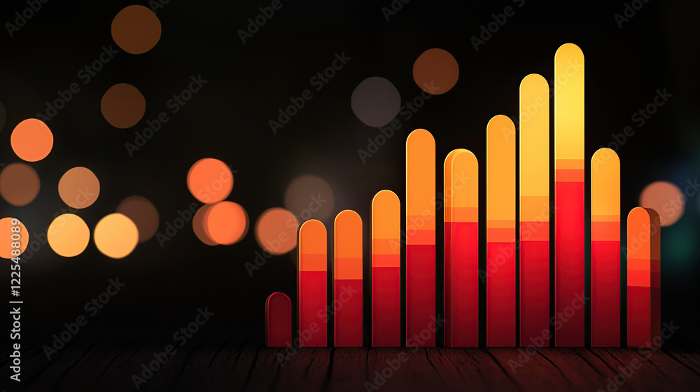 Poster vibrant bar graph with glowing orange and red bars against dark background, symbolizing data analysi