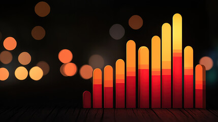 vibrant bar graph with glowing orange and red bars against dark background, symbolizing data analysis and growth. bokeh effect adds dynamic and futuristic feel