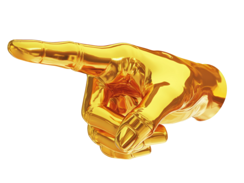 Isolated Golden Hand Pointing Left Direction,