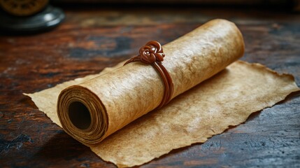 Vintage Scroll on Wooden Table with Wax Seal