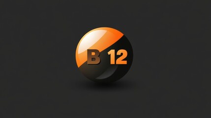A vector logo of the B12 element on an orange sphere, with B and 12 written in brown letters on it, against a dark gray background. The design is simple yet elegant, focusing solely on the typography
