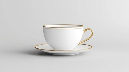 Fototapeta premium Elegant White Tea Cup with Gold Trim on a Round Saucer