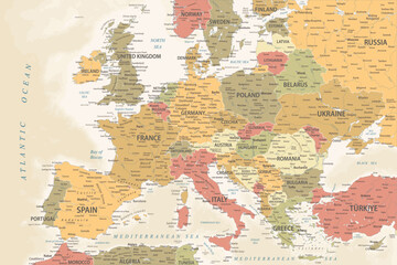 Europe Map Retro Vintage Ancient - stock vector colored illustration with layers