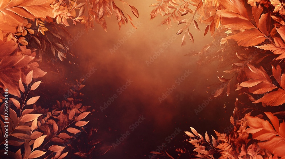 Poster Autumn leaves creating a warm and inviting border on a soft orange background