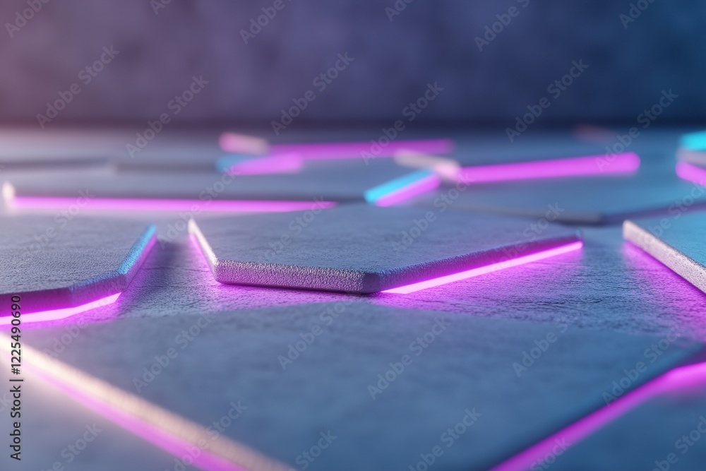 Poster this concrete surface showcases a unique geometric design enhanced by bright neon lights. the interp