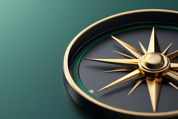 golden compass with radiant design on green background symbolizes direction and opportunity