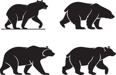 Variant style of bear silhouettes vector illustration, isolated on white background.
