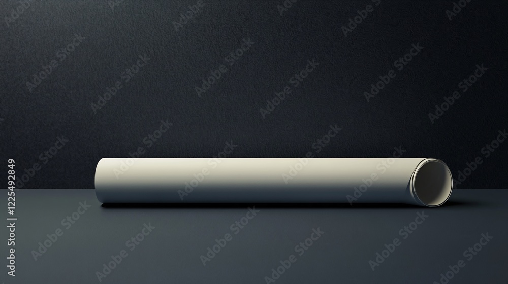Poster White cylinder lying on dark surface with empty background