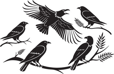 Variant style of birds silhouettes vector illustration, isolated on white background.