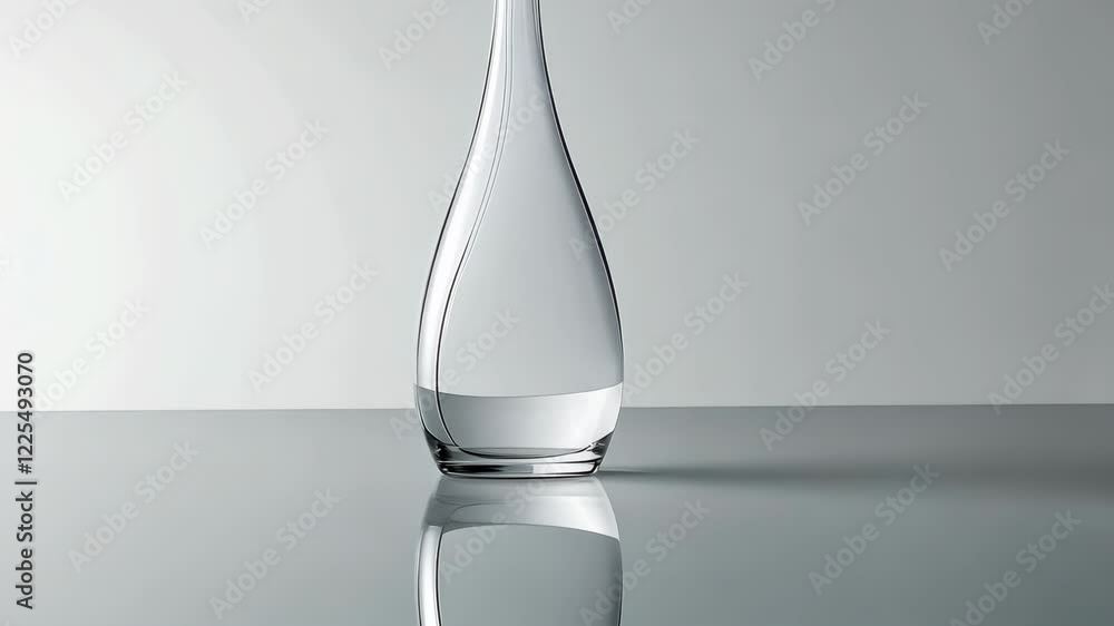 Poster clear glass vase reflecting on a smooth surface in a minimalistic setting with soft lighting