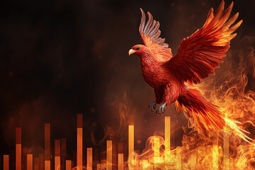 Obraz premium glowing phoenix with fiery wings soars through radiant graph of flames, symbolizing rebirth and transformation. vibrant colors and dynamic composition evoke sense of power and renewal