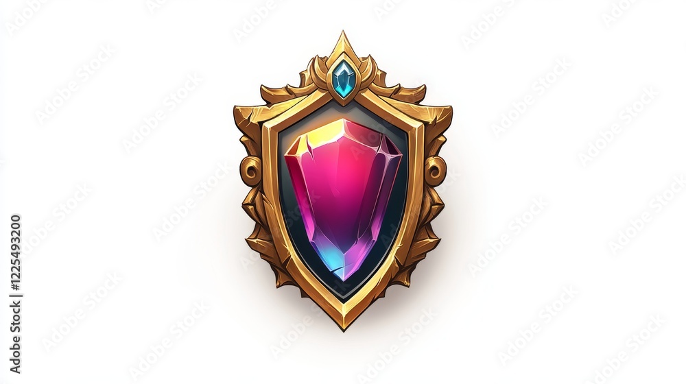 Poster golden fantasy game border ui button frame design. medieval gold metal interface element icon for rp