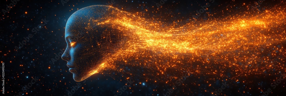 Aufkleber concept of artificial intelligence merging with digital elements and cosmic energy