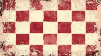 Fototapeta premium Distressed Red and Cream Checkerboard Pattern Design