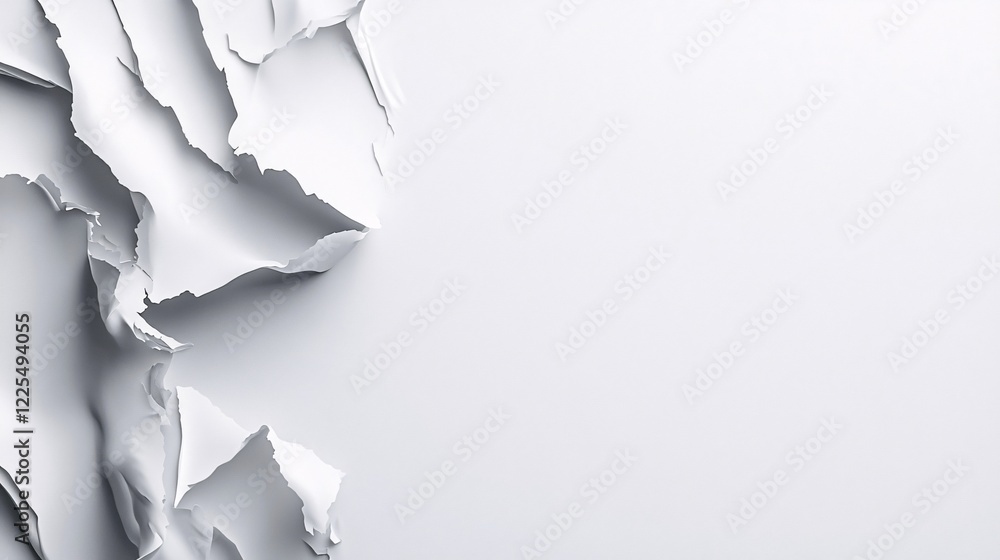 Aufkleber White torn paper creating abstract shapes on empty background