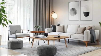 Table on a modern Scandinavian living room setting - ideal for product promotions.