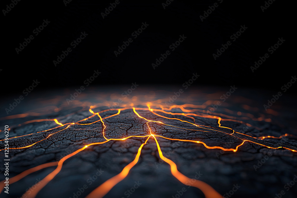 Poster surreal map glowing with radiant conversion paths, featuring intricate, luminous lines on dark, crac