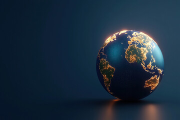 Fototapeta premium vibrant globe surrounded by glowing lights on dark background, symbolizing global connectivity and energy. illuminated continents highlight interconnectedness of world