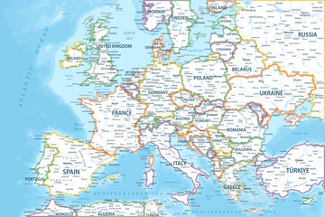 Europe - Highly Detailed Colored Vector Map of the Europe. Ideally for the Print Posters