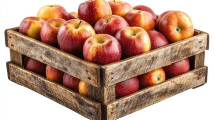 Fresh Red Apples in Wooden Crate