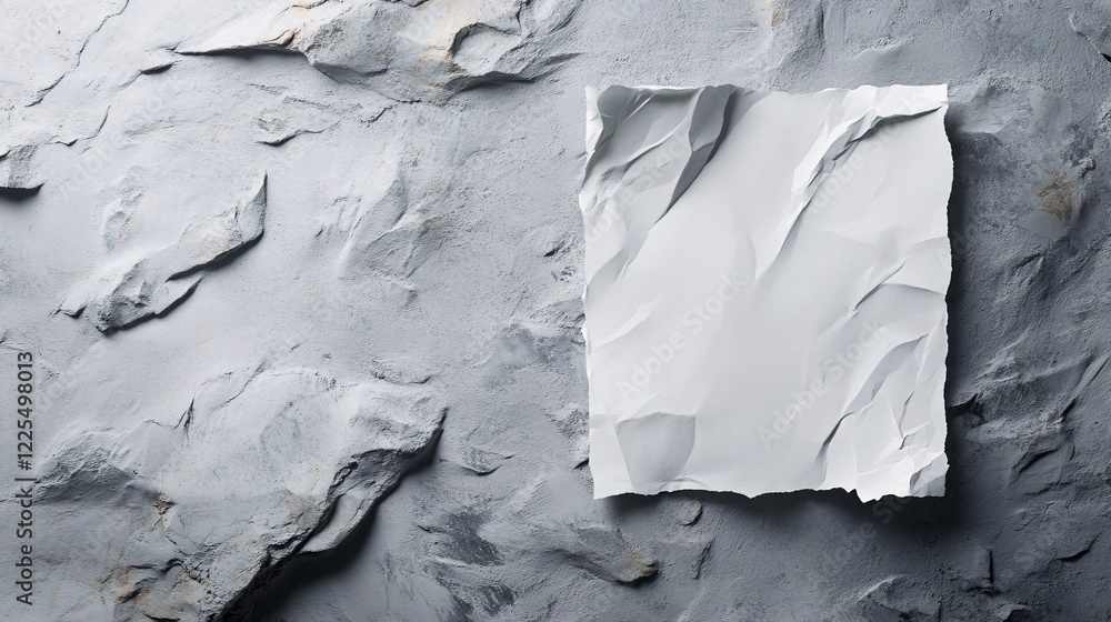 Poster blank crumpled paper showing a stone wall texture background