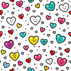 Colorful smiling hearts seamless pattern background design