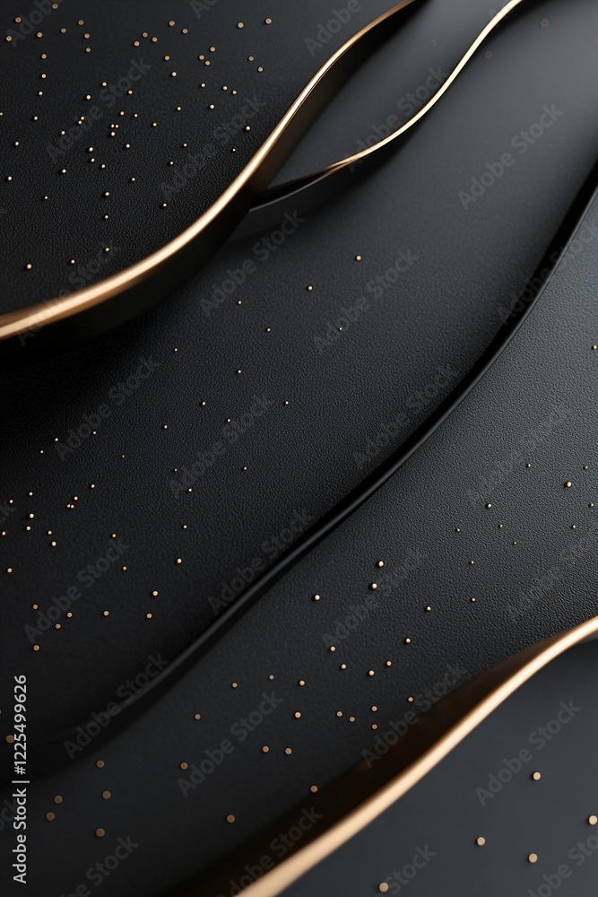 Poster a clean black matte surface features flowing lines of subtle gold, creating an elegant and sophistic