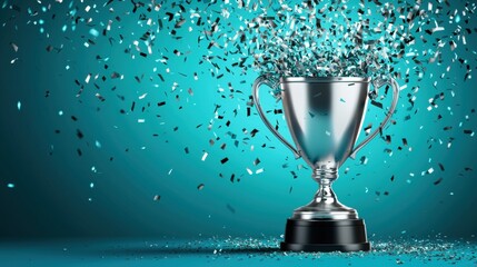Celebratory trophy with confetti explosion