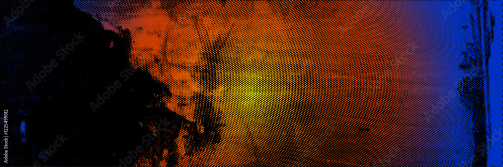 Poster retro collage with vibrant halftone patterns and vibrant neon gradient on a textured paper backgroun