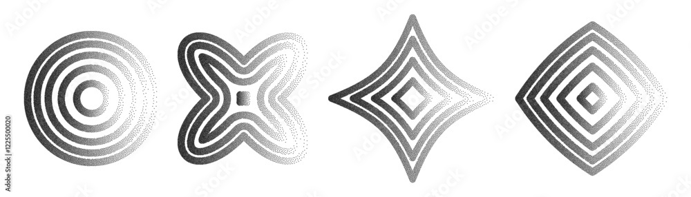 Poster Geometric patterns with transparent noise creating unique vector designs in monochrome tones suitable for various artistic applications.