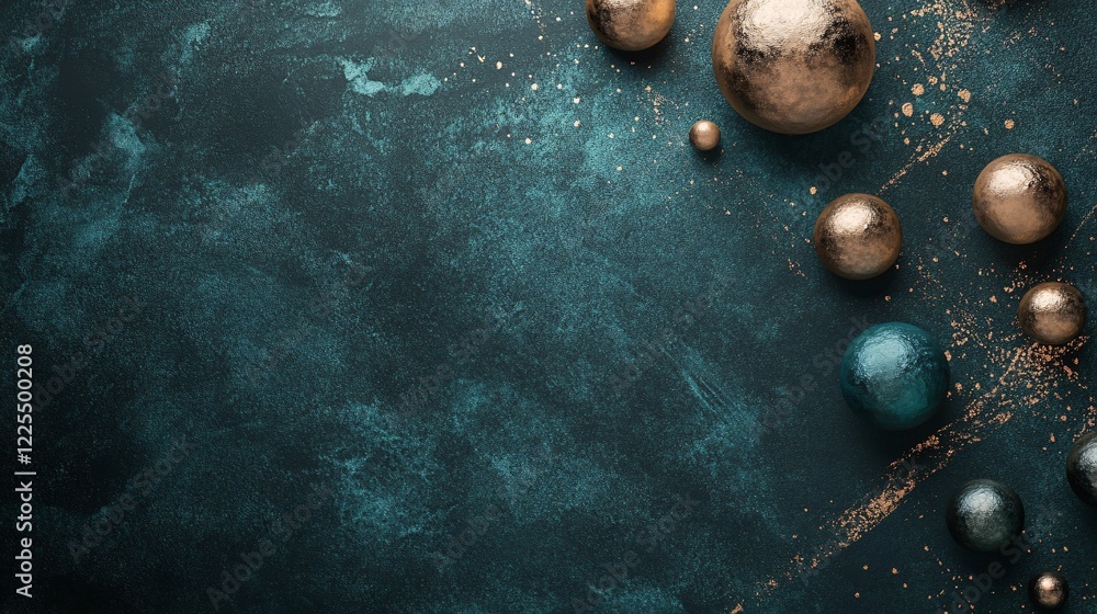 Poster metallic spheres creating festive atmosphere on textured background
