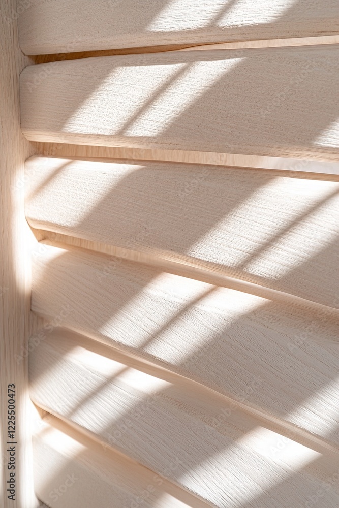 Poster vertical view of neatly arranged horizontal wooden planks. natural light creates a calming pattern o
