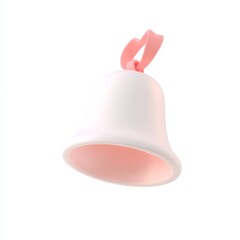 A simple, white bell with a pink ribbon, creating a charming and minimalist aesthetic suitable for decoration or celebration.
