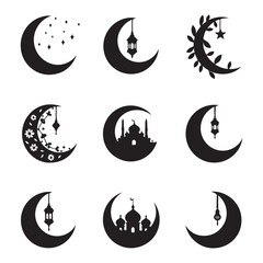 Elegant Crescent Moon Icon Collection Stylish Crescent Moon Icon Designs Beautiful Crescent Moon Icons for Ramadan