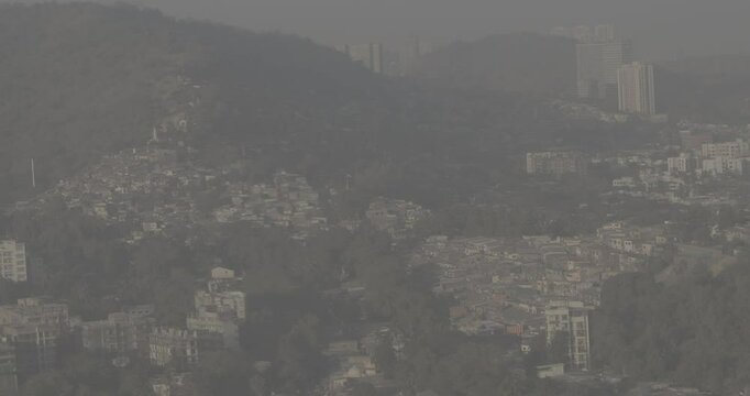 Barve Nagar, Ghatkopar West, Mumbai, Maharashtra, India. Mumbai Metropolitan Region. Aerial View From Airplane Window On View of the Mumbai suburb district. Evening morning sunset sunrise light