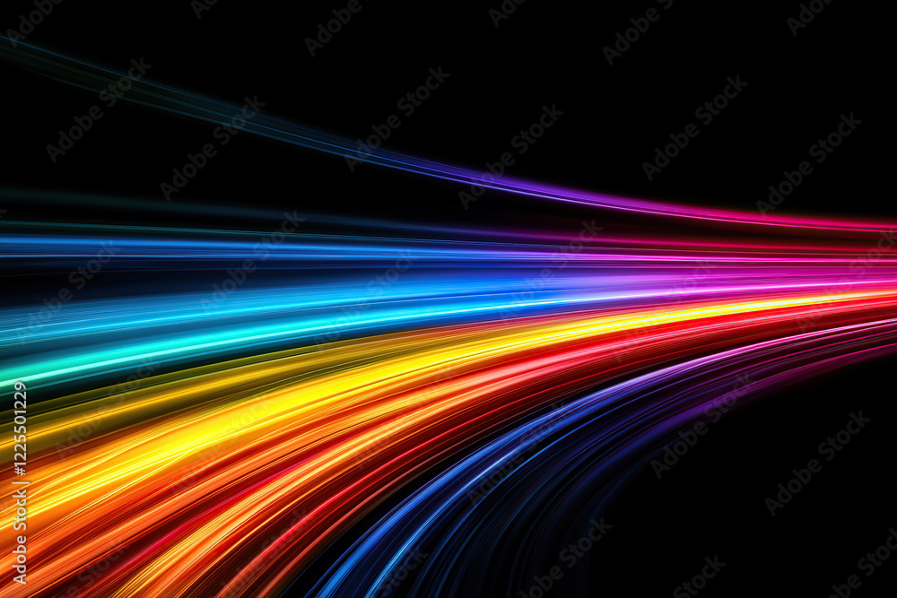 Aufkleber vibrant spectrum of colorful light trails on black background, symbolizing dynamic movement and ener