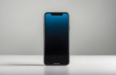 single smartphone with a blank screen on a white background