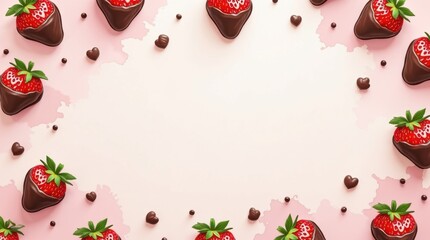 Delicious chocolate-covered strawberries for valentine’s day wallpaper romantic love theme soft pink background