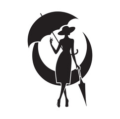 woman holding umbrella  silhouette vector illustration
