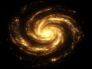 Obraz premium iridescent gold particles forming spiral galaxy pattern against deep black, ethereal glow with dynamic movement