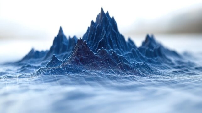 Blue digital mountain range, data visualization