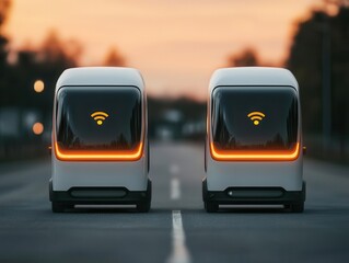 autonomous delivery eco-friendly vehicles technology. Autonomous electric delivery vehicles powered by renewable energy for sustainable urban logistics