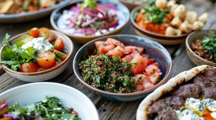 Assortment of food in bowls on a table