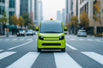 Obraz premium autonomous delivery eco-friendly vehicles technology. Collaborative urban networks integrating autonomous eco-friendly vehicles for seamless green logistics