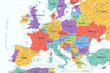 Europe Map Colored - stock vector illustration