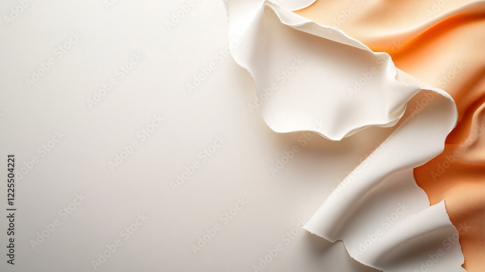 Poster white and orange fabric draped on white background creating abstract shapes