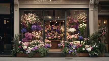 Fototapeta premium Fresh Flowers Displayed in a Storefront