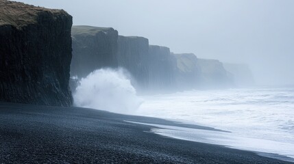 A coastal cliffside road, where the sharp rocks below create dramatic sea foam splashes. 