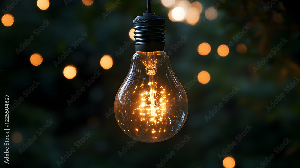Poster illuminated light bulb with digital connection: idea and solution concept -